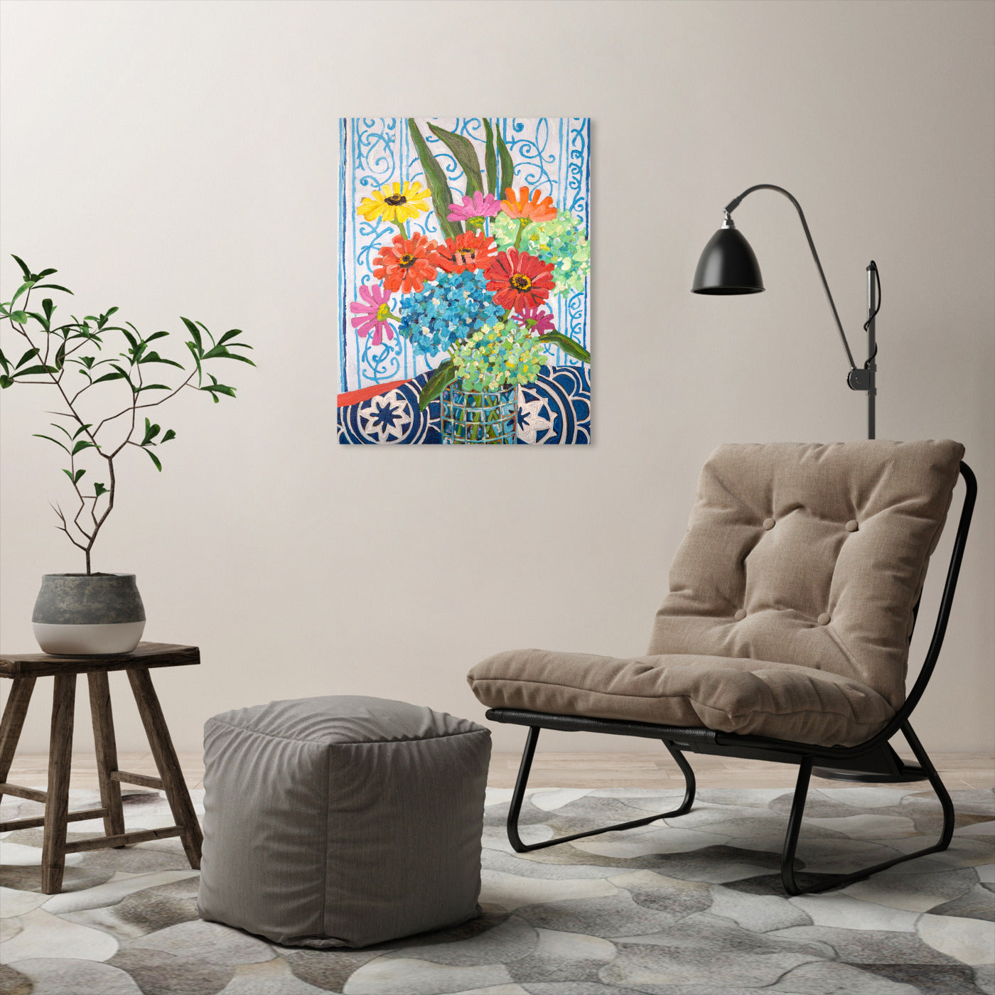 Floral On Blue by Mandy Buchanan - Wrapped Canvas - Wrapped Canvas - Americanflat
