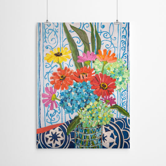 Floral On Blue by Mandy Buchanan - Art Print - Art Print - Americanflat
