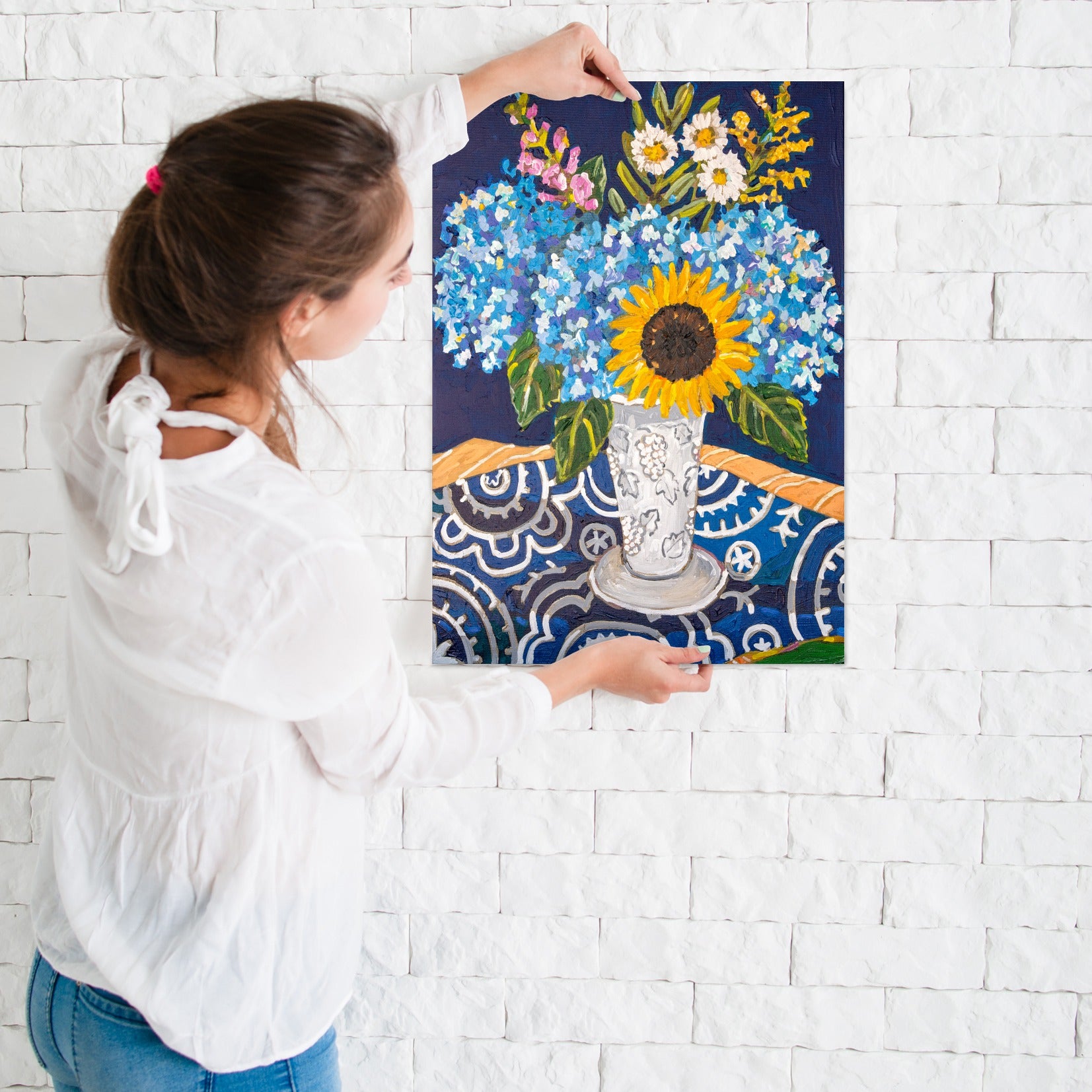 Hydrangeas And Sunflowers by Mandy Buchanan - Art Print - Art Print - Americanflat