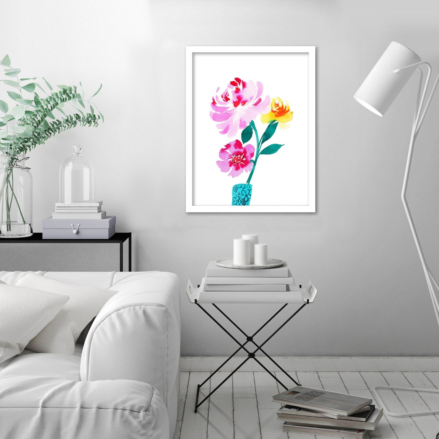 Pink Floral In Asian Vase by Taehyub Lee - White Frame - Framed Print - Americanflat