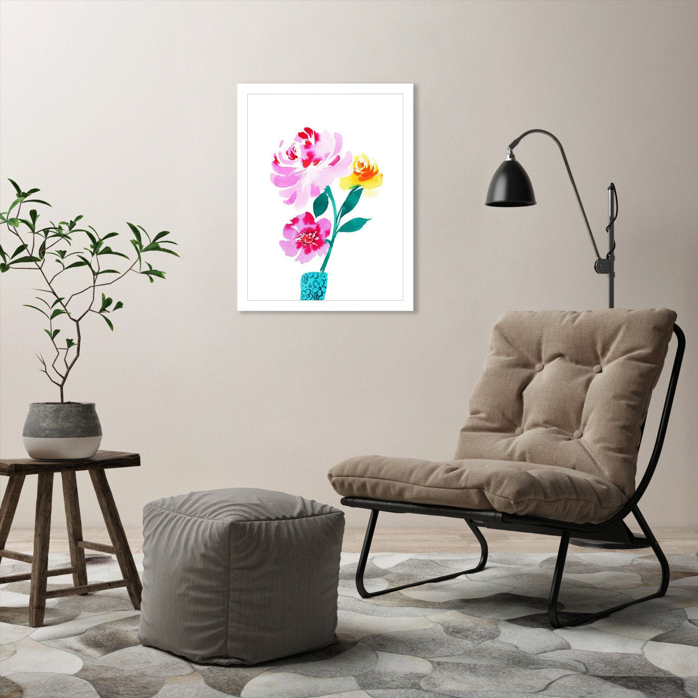 Pink Floral In Asian Vase by Taehyub Lee - White Frame - Framed Print - Americanflat