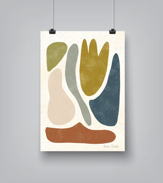 Blob Abstract Red Ochre Blue by Pauline Stanley - Art Print - Americanflat