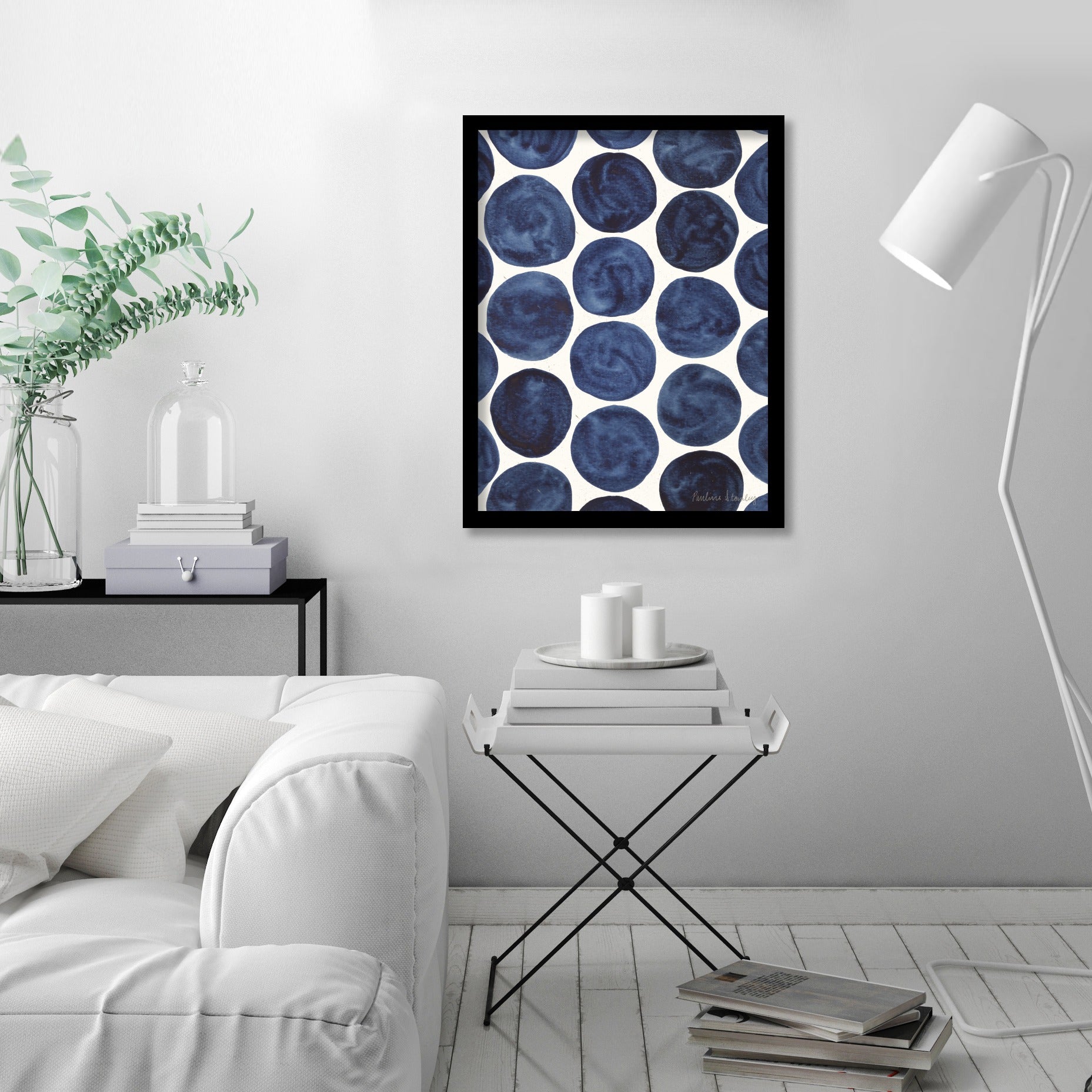 Blue Dots Gouache by Pauline Stanley - Framed Print - Americanflat