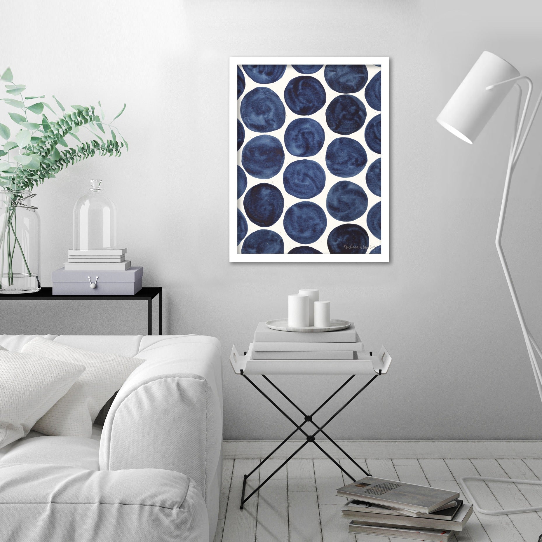 Blue Dots Gouache by Pauline Stanley - Framed Print - Americanflat
