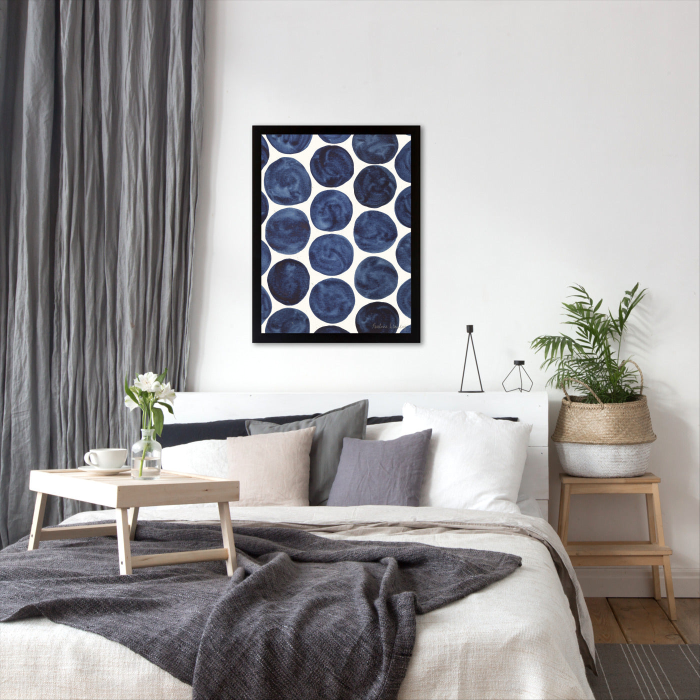 Blue Dots Gouache by Pauline Stanley - Framed Print - Americanflat