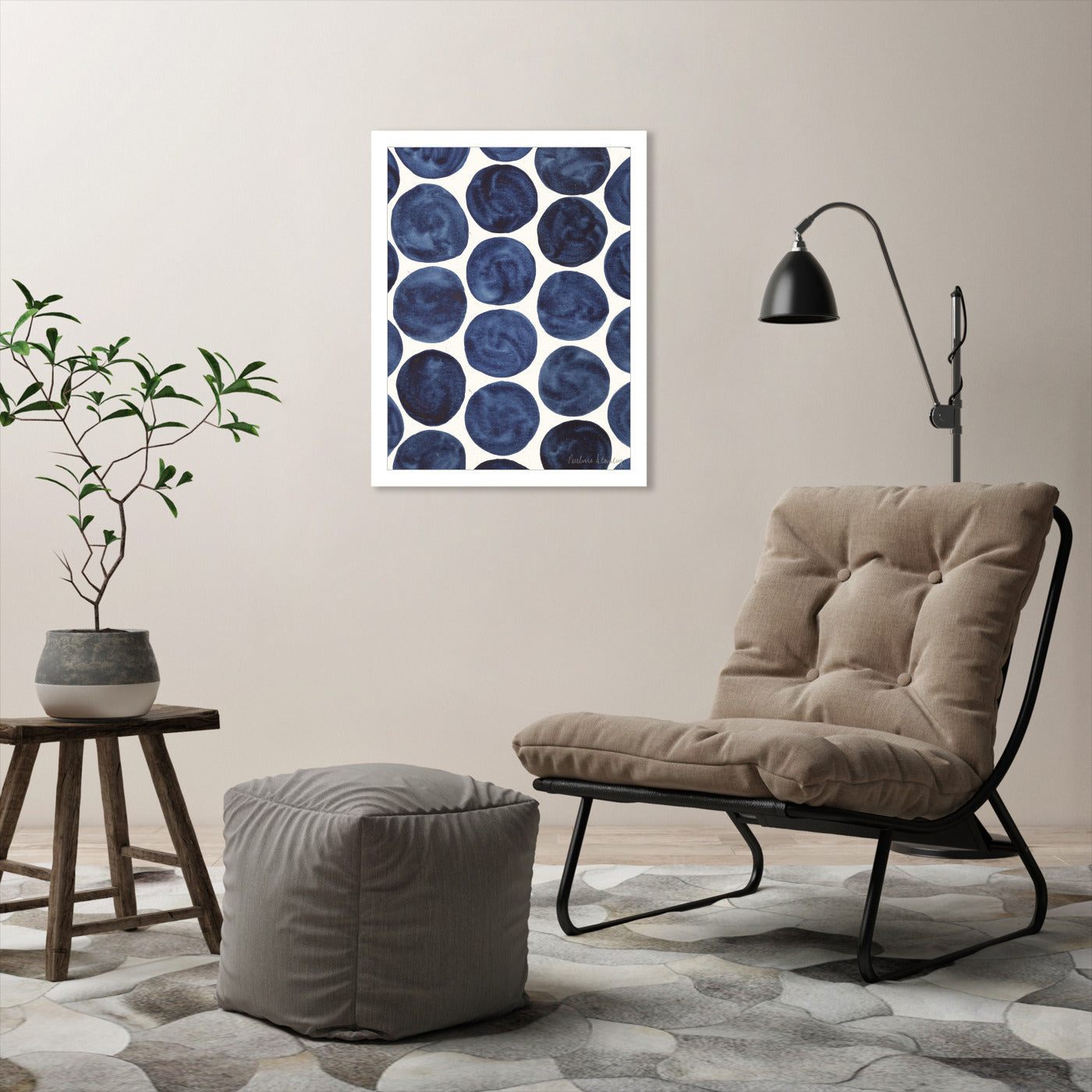 Blue Dots Gouache by Pauline Stanley - Framed Print - Americanflat