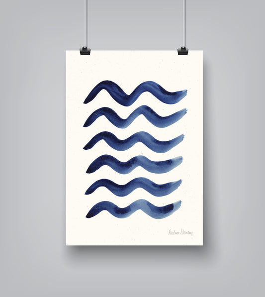 Blue Waves Watercolor by Pauline Stanley - Art Print - Americanflat