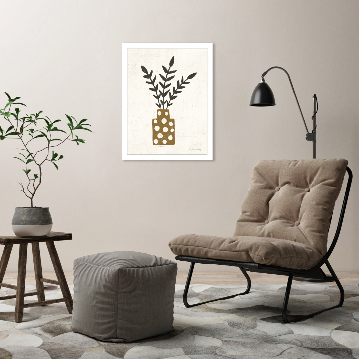 Branches Dotted Terracotta Vase by Pauline Stanley - Framed Print - Americanflat