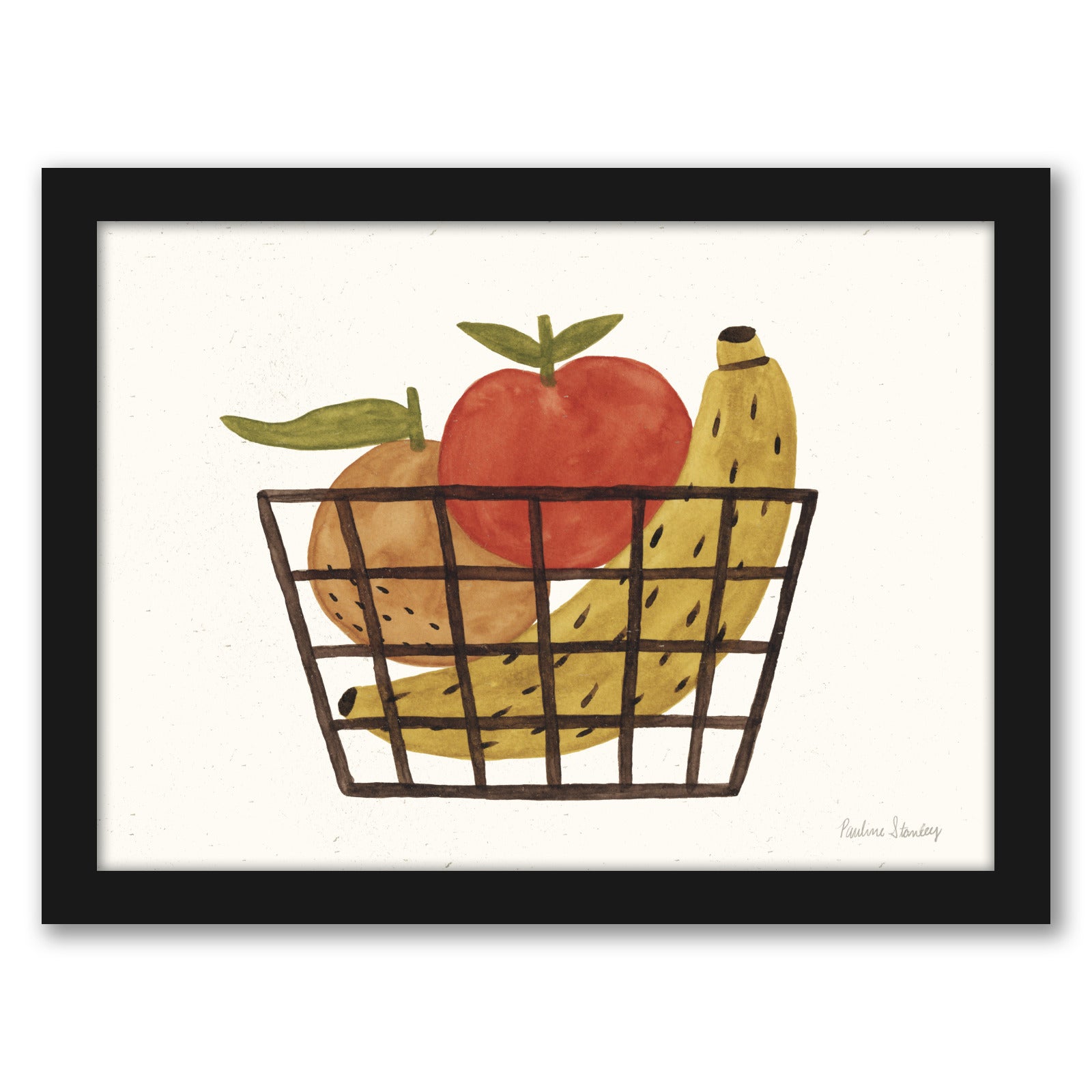 Fruit Basket Watercolor by Pauline Stanley - Black Frame, Black Frame, 19" X 25"