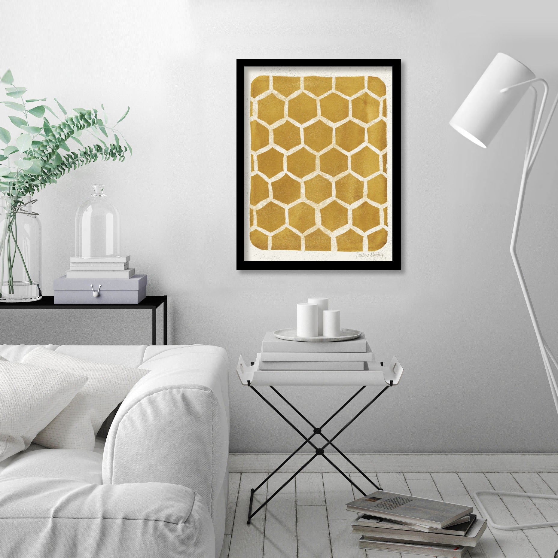 Honeycomb Pattern Gold by Pauline Stanley - Framed Print - Americanflat
