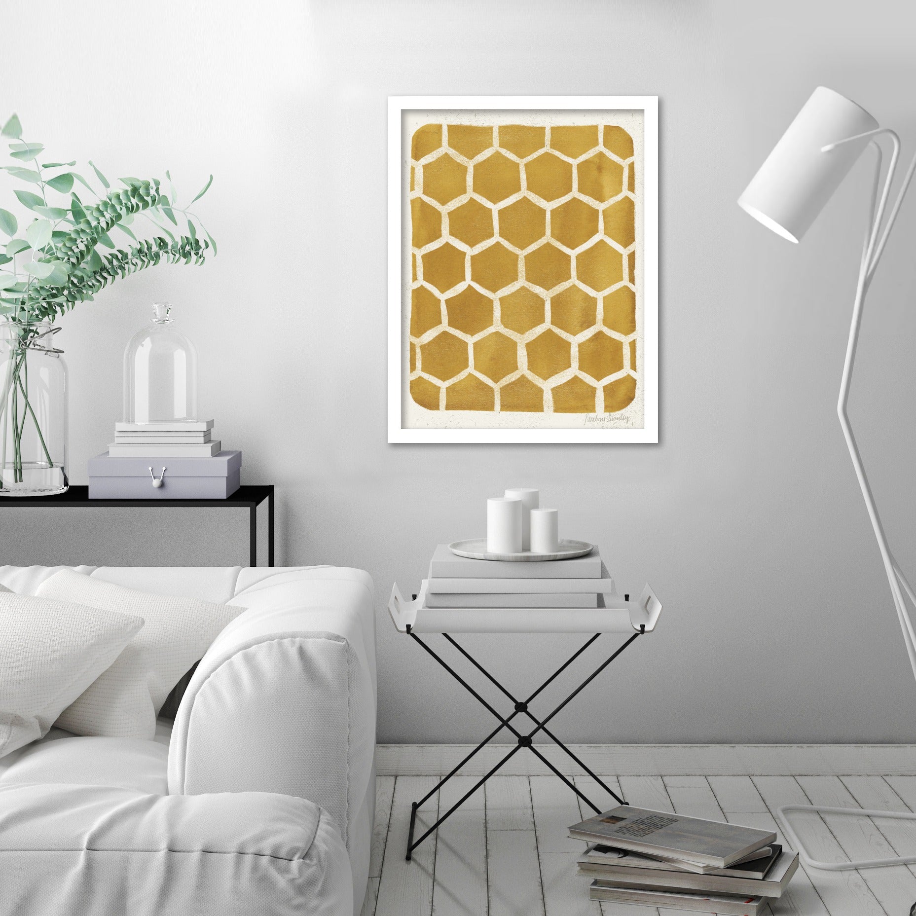 Honeycomb Pattern Gold by Pauline Stanley - Framed Print - Americanflat