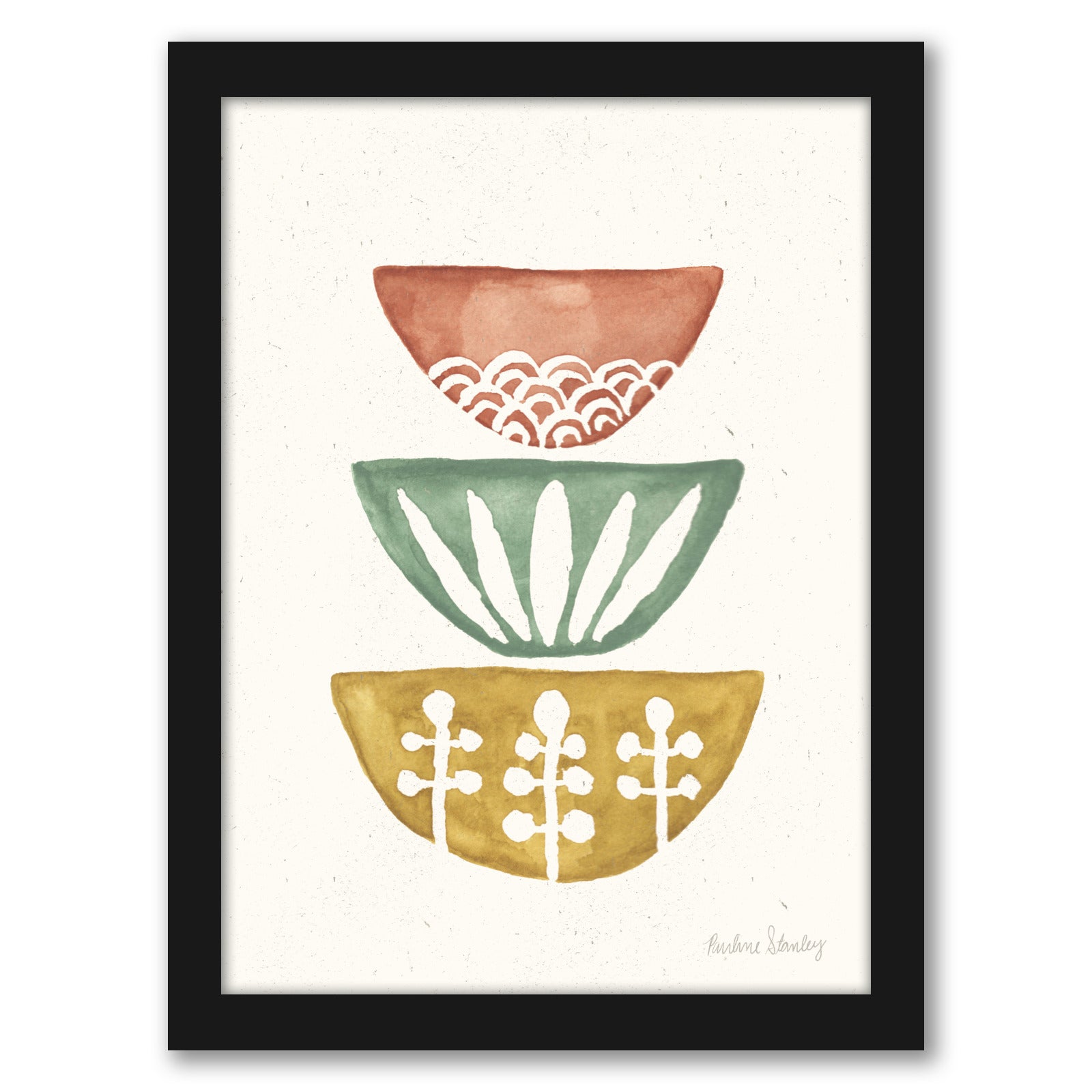 Mid Century Bowls Watercolor by Pauline Stanley - Framed Print - Americanflat