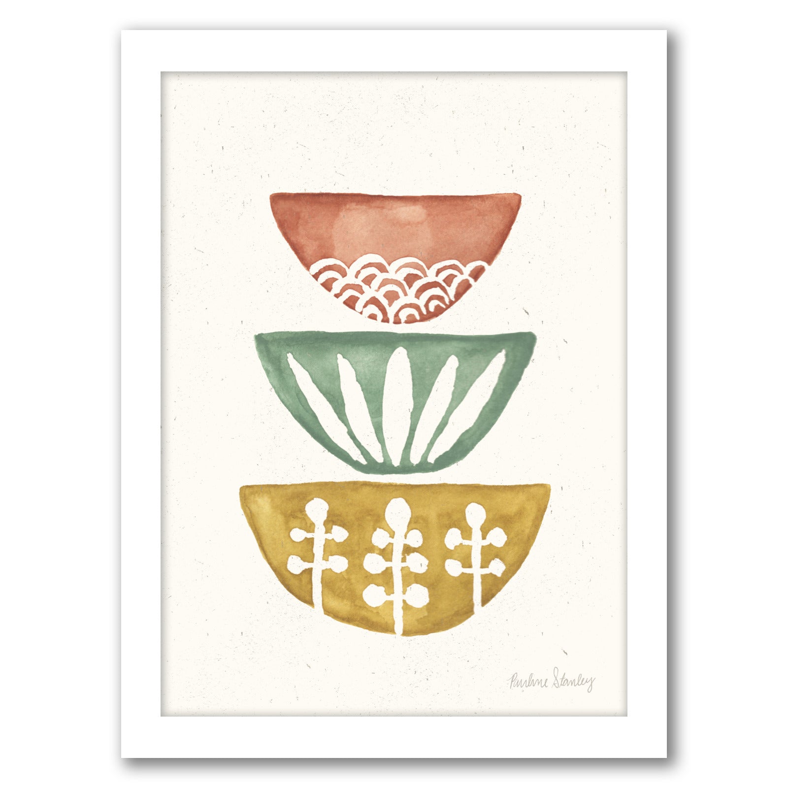 Mid Century Bowls Watercolor by Pauline Stanley - Framed Print - Americanflat