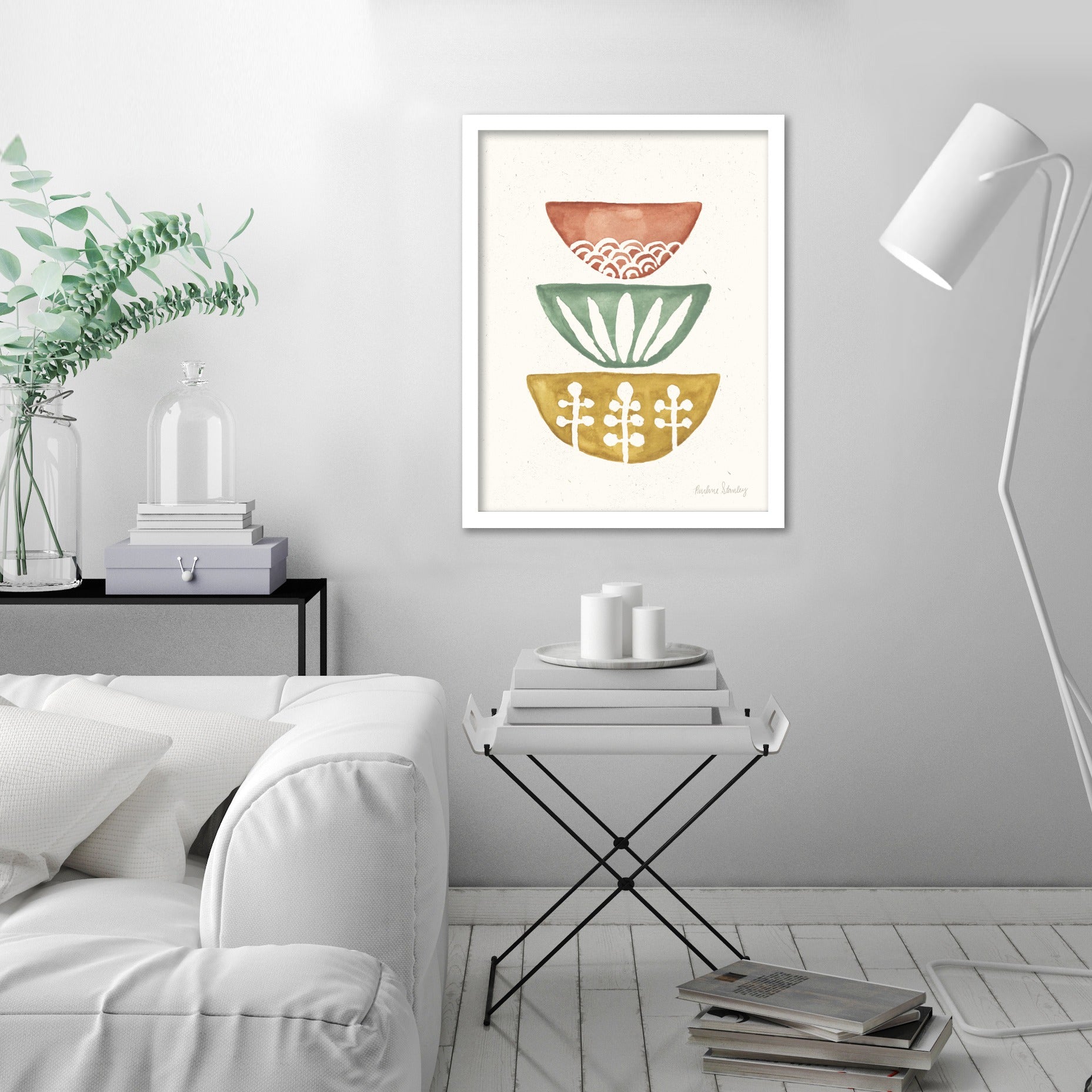Mid Century Bowls Watercolor by Pauline Stanley - Framed Print - Americanflat