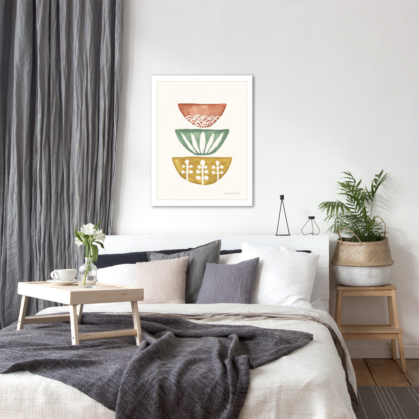 Mid Century Bowls Watercolor by Pauline Stanley - Framed Print - Americanflat