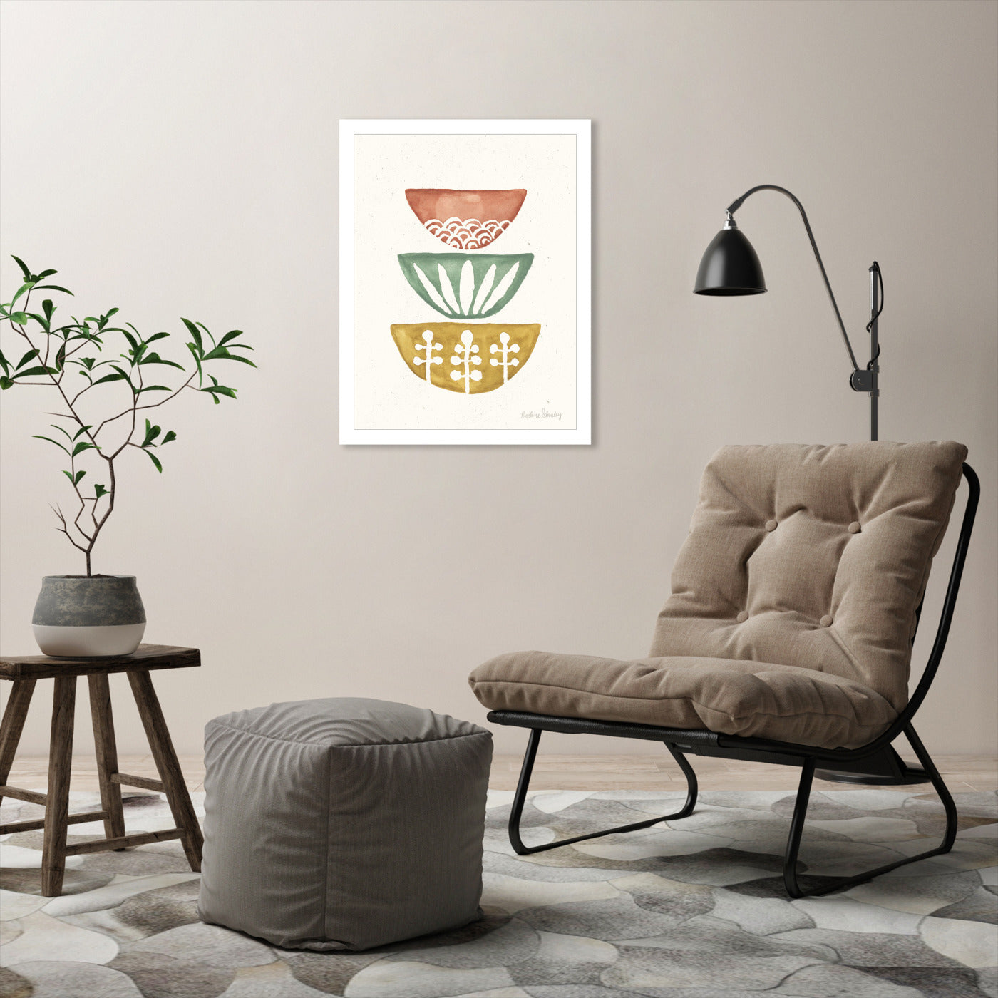 Mid Century Bowls Watercolor by Pauline Stanley - Framed Print - Americanflat