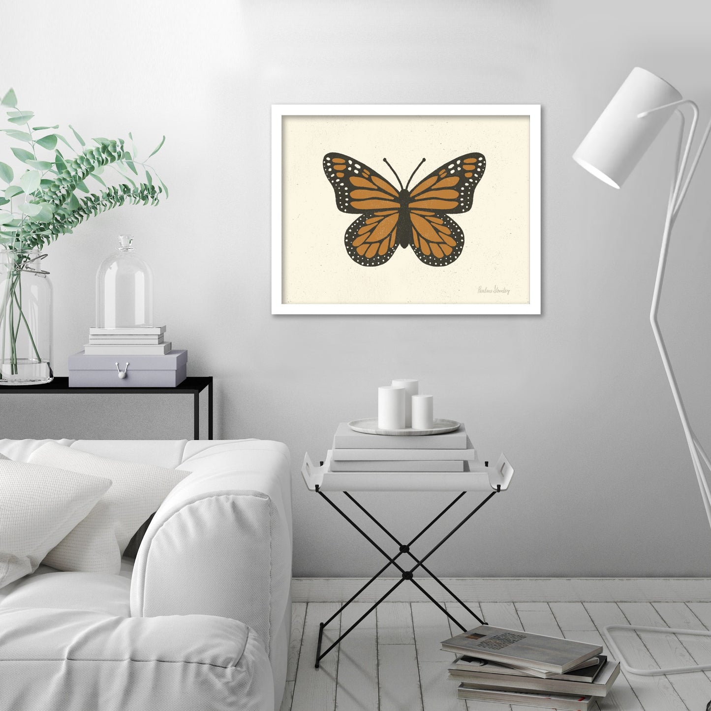Monarch Butterfly by Pauline Stanley - White Frame, White Frame, 9" X 11"