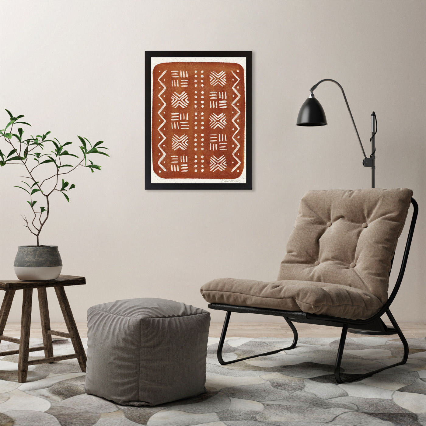 Mud Cloth Pattern Rust by Pauline Stanley - Framed Print - Americanflat