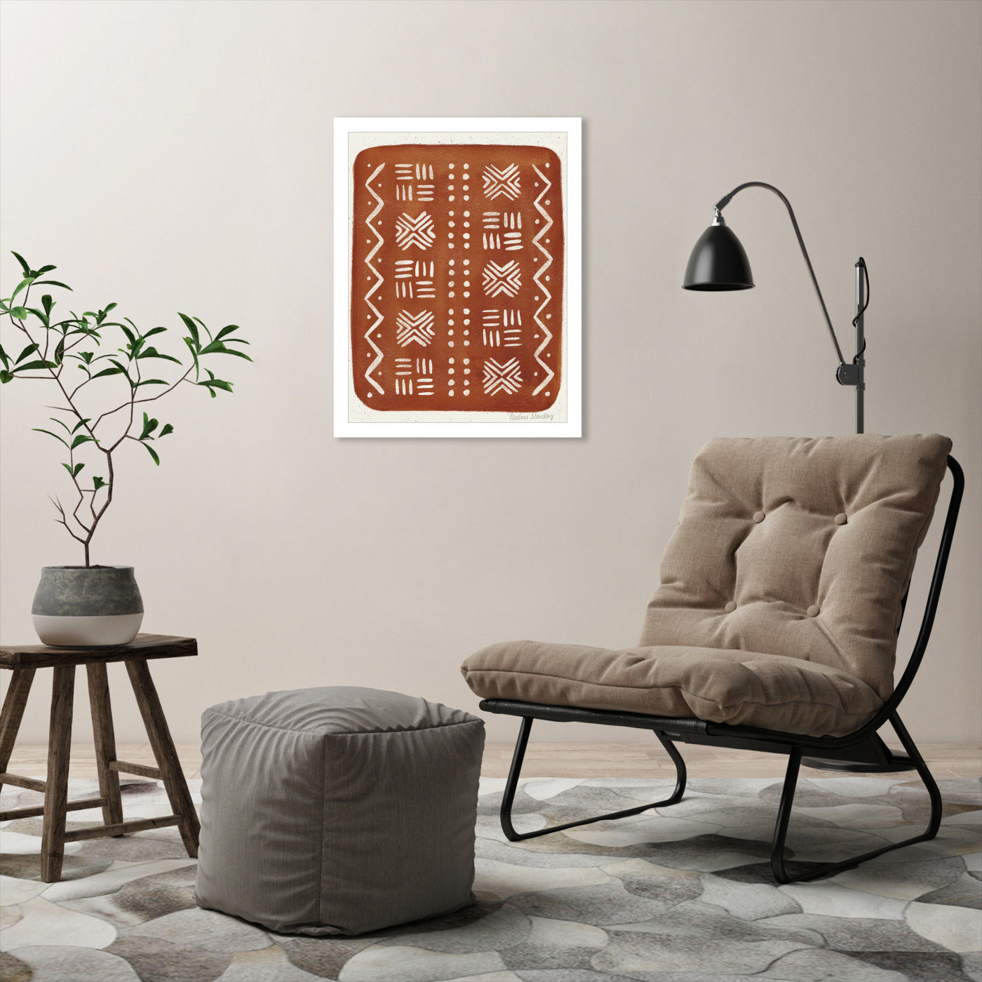 Mud Cloth Pattern Rust by Pauline Stanley - Framed Print - Americanflat