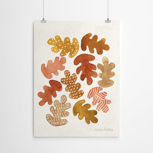 Oak Leaves Watercolor Rust Ochre by Pauline Stanley - Art Print - Americanflat