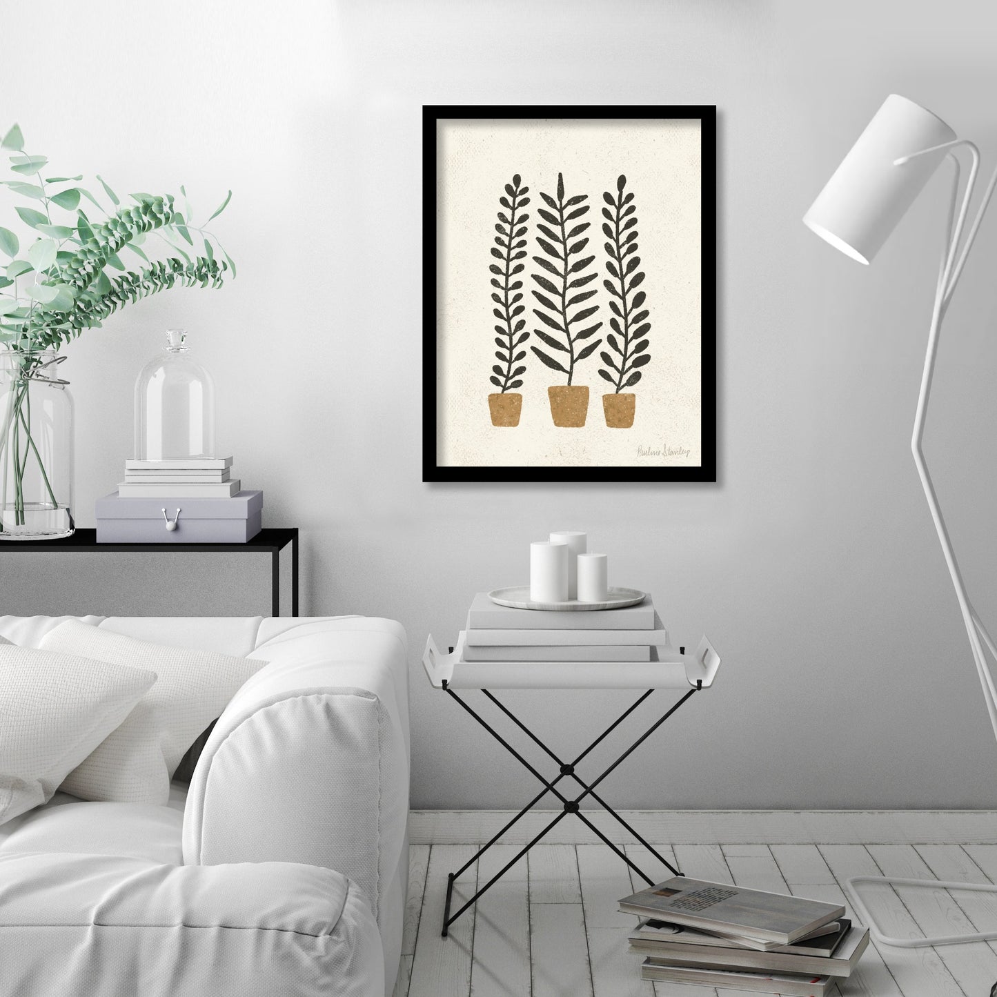 Potted Ferns Terracotta Black by Pauline Stanley - Framed Print - Americanflat