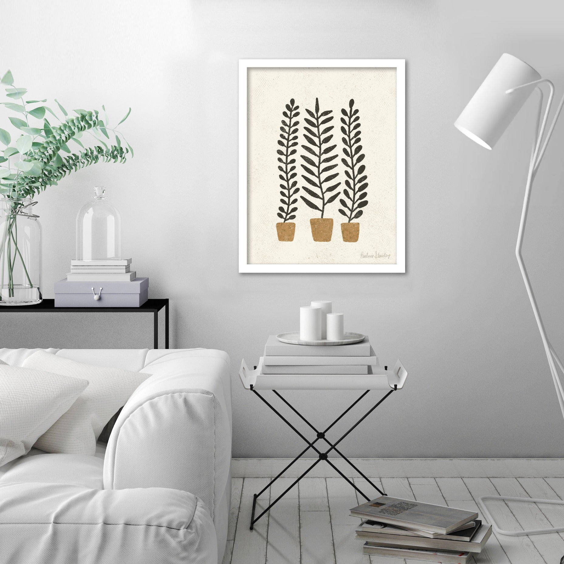 Potted Ferns Terracotta Black by Pauline Stanley - Framed Print - Americanflat