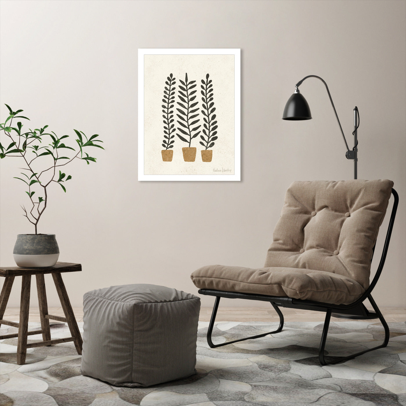 Potted Ferns Terracotta Black by Pauline Stanley - Framed Print - Americanflat