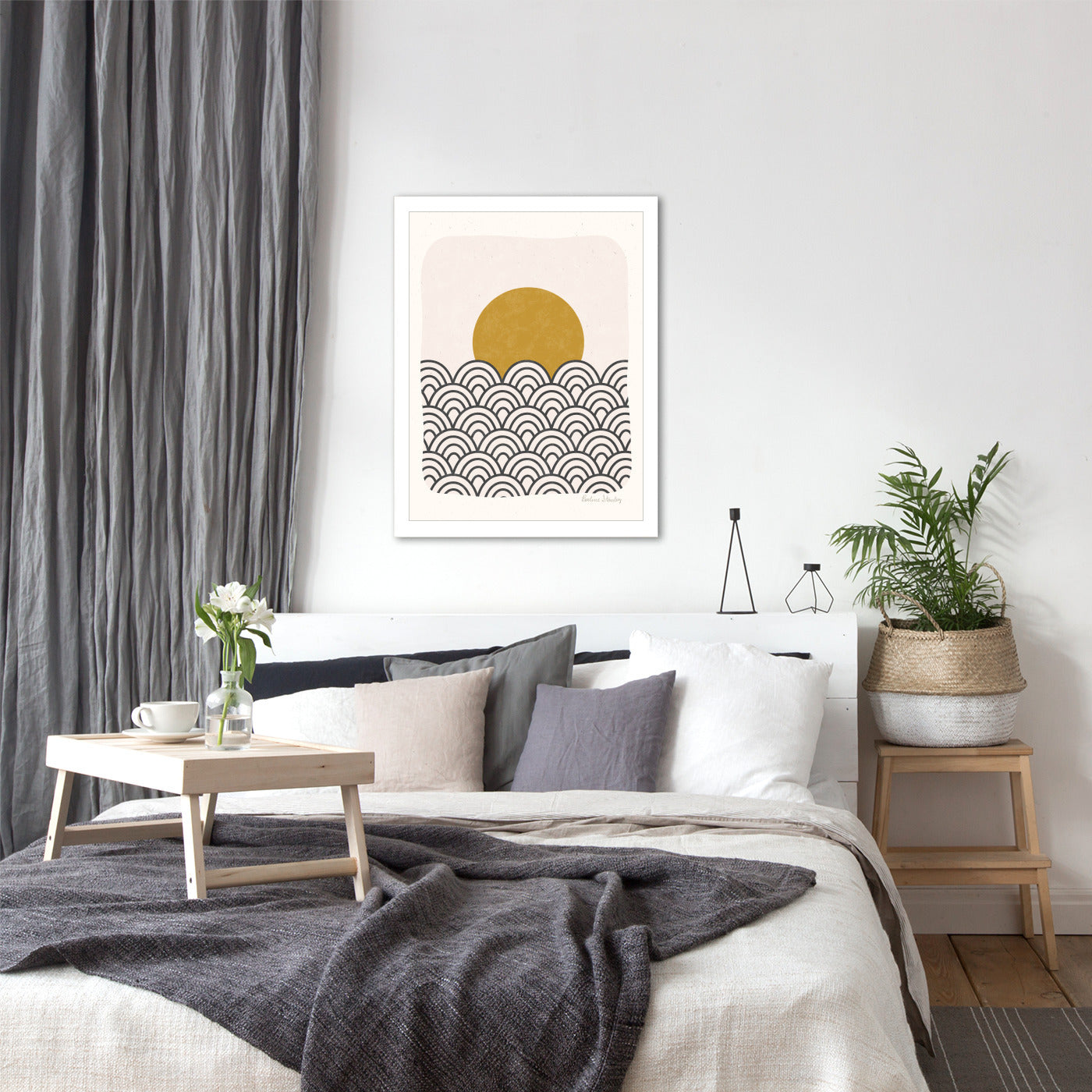 Sun Waves Ochre Black by Pauline Stanley - Framed Print - Americanflat