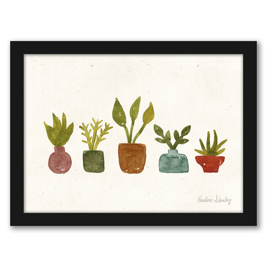 Tiny House Plants Watercolor by Pauline Stanley - Black Frame, Black Frame, 19" X 25"