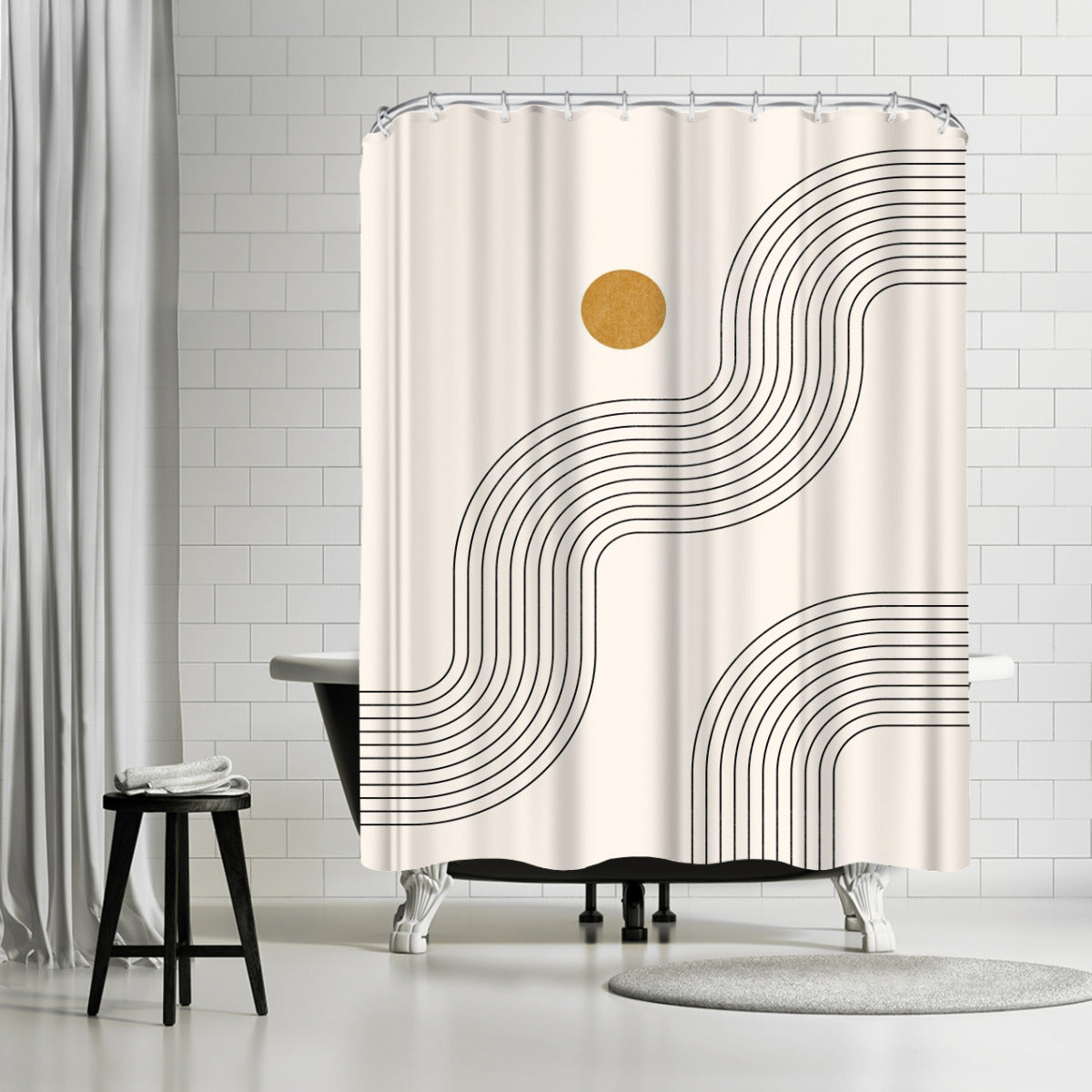 71" x 74" Abstract Shower Curtain with 12 Hooks, Boho Geometric Lines Part 3 by Tetyana Karankovska