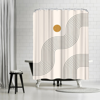 71" x 74" Abstract Shower Curtain with 12 Hooks, Boho Geometric Lines Part 3 by Tetyana Karankovska