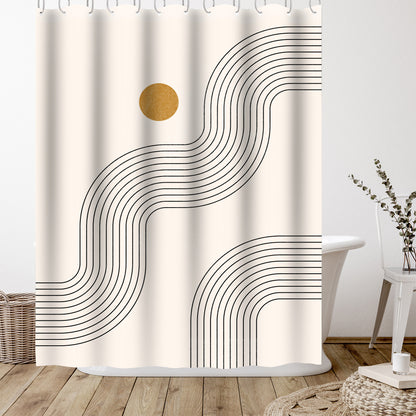 71" x 74" Abstract Shower Curtain with 12 Hooks, Boho Geometric Lines Part 3 by Tetyana Karankovska