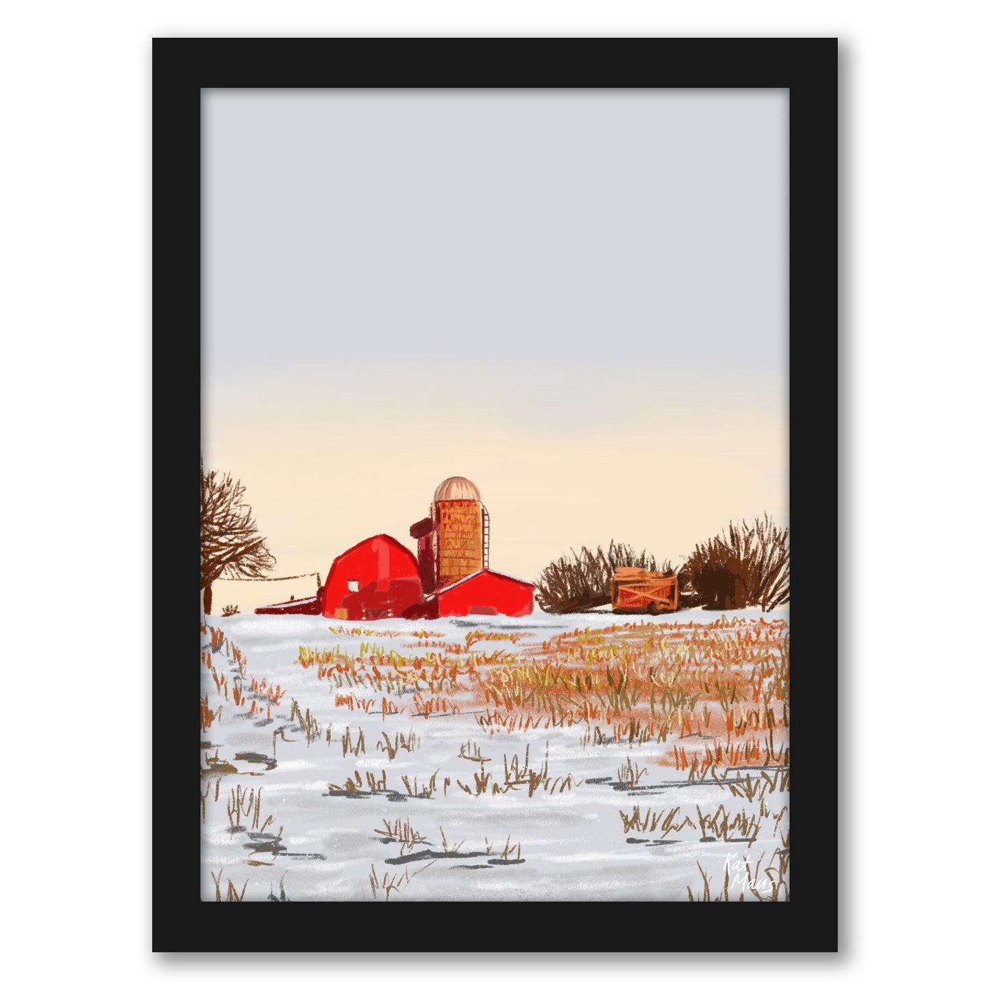 Winter Farm by Kat Maus  - Framed Print