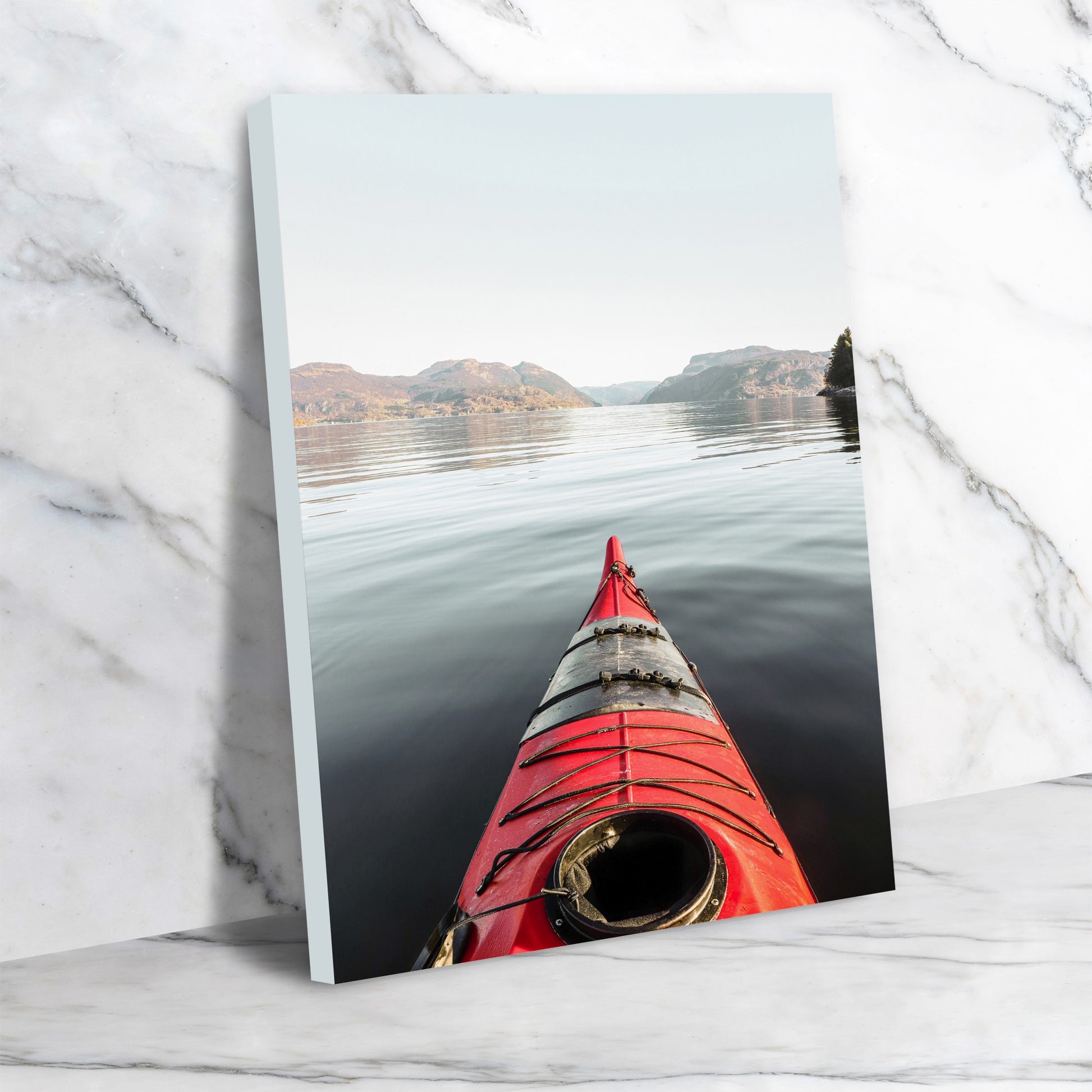 The Red Kayak In Norway by Henrike Schenk - Wrapped Canvas
