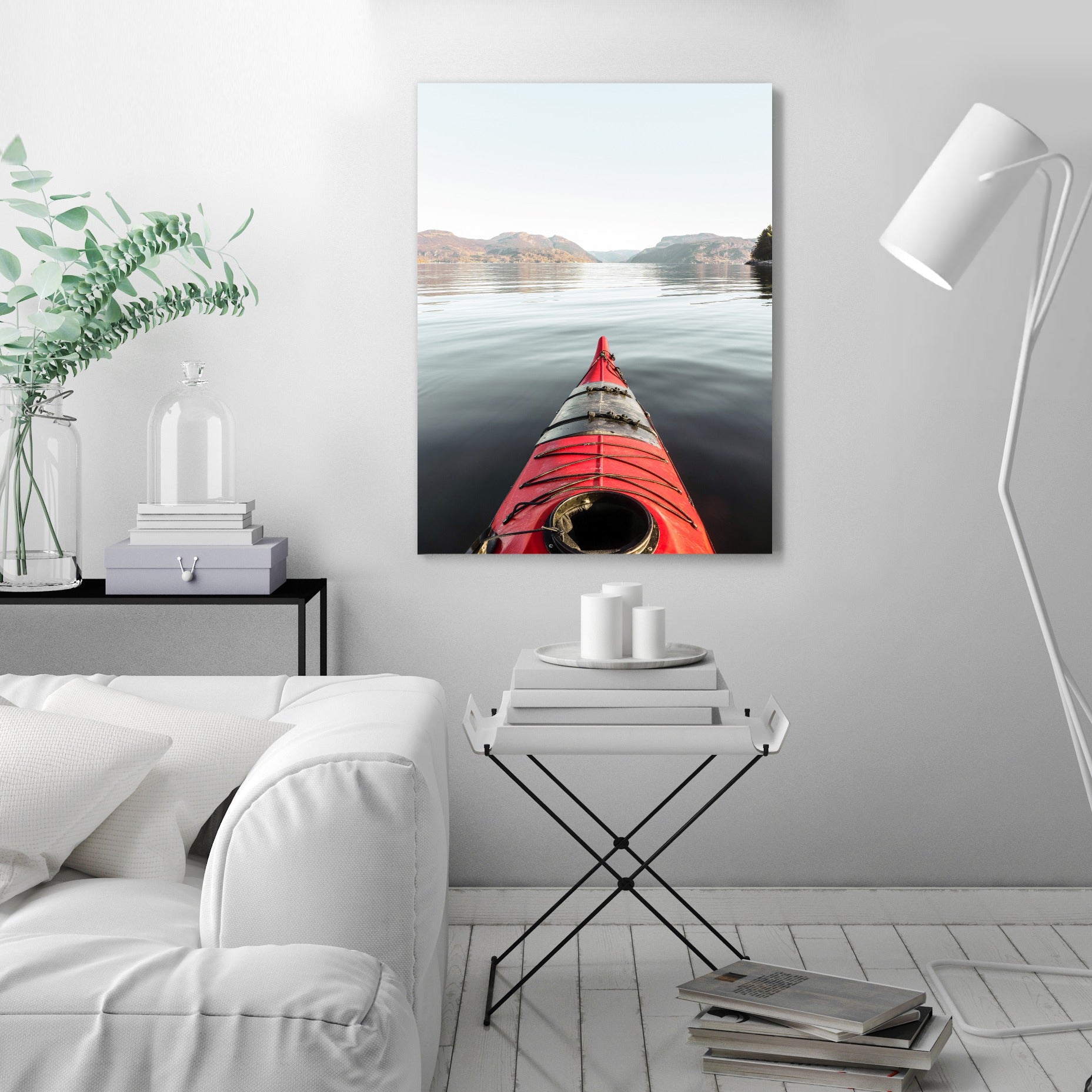 The Red Kayak In Norway by Henrike Schenk - Wrapped Canvas