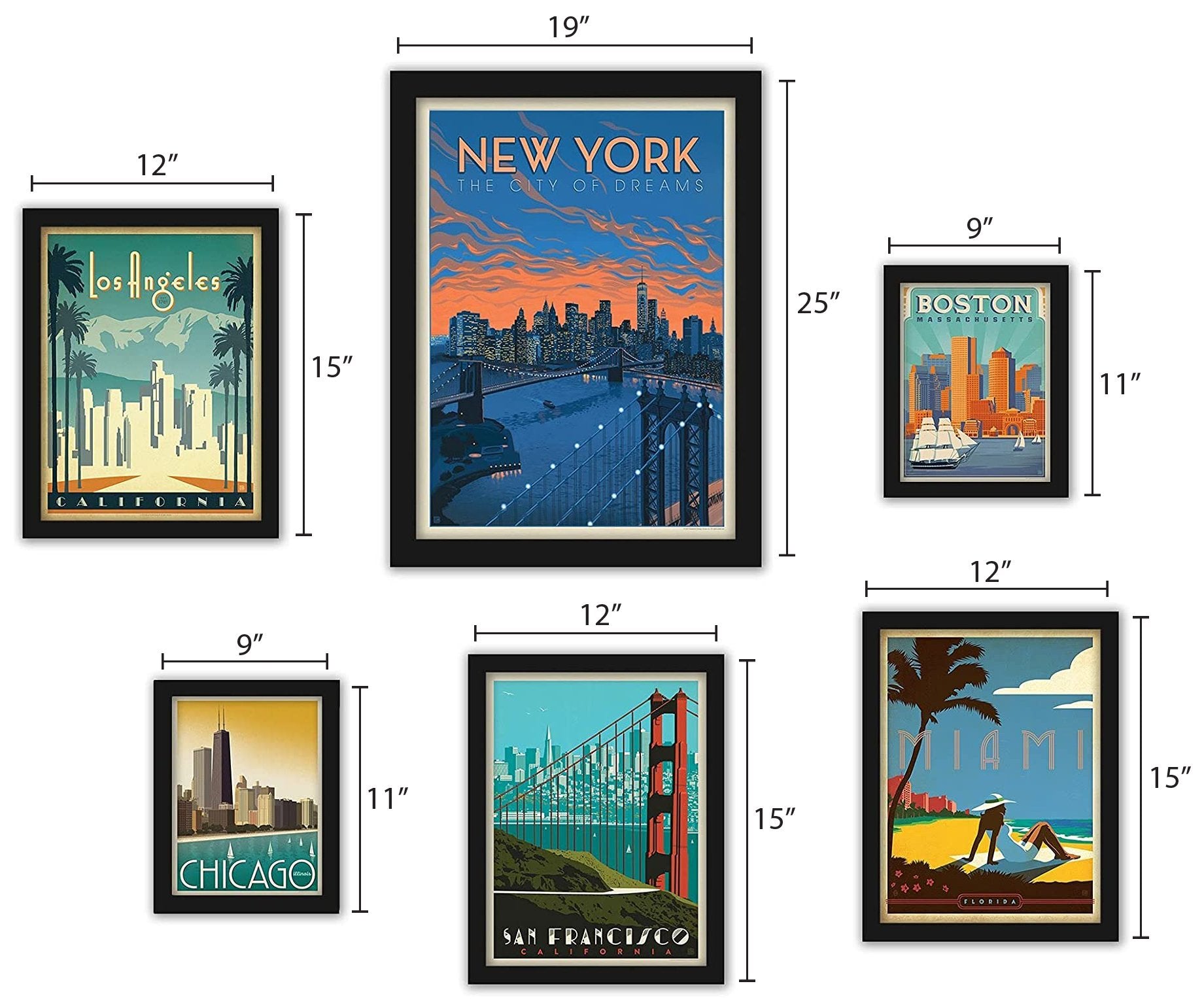 United States Cities - 6 Piece Framed Gallery Wall Set - Americanflat