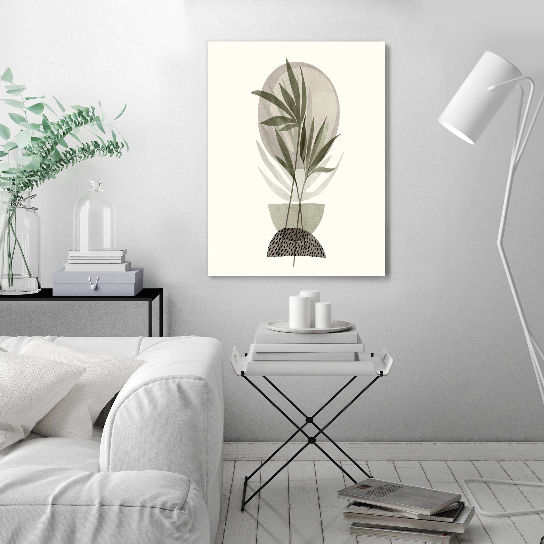 Retro Sunset Garden Neutral by Modern Tropical - Canvas, Poster or Framed Print