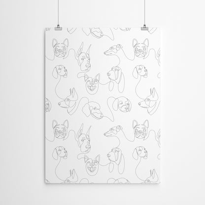 Linear Dog Pattern by Addillum - Canvas, Poster or Framed Print