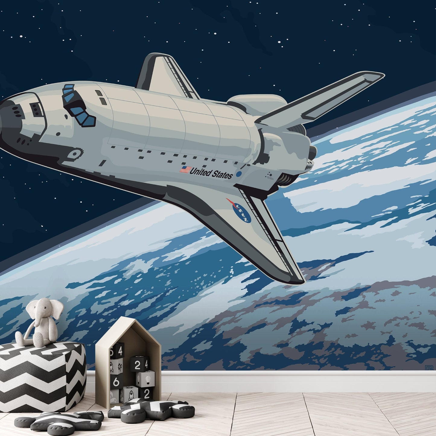 Peel & Stick Wall Mural - Shuttle in Space By Anderson Design Group