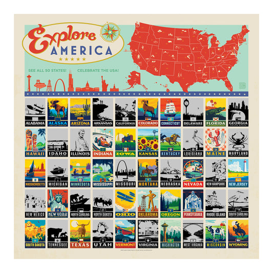 24x24 National Park State Checklist Travel Style Icons - Scratch Off Poster
