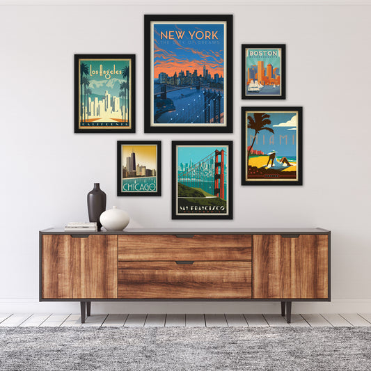 United States Cities by Anderson Design Group Framed Art Set - Art Set - Americanflat
