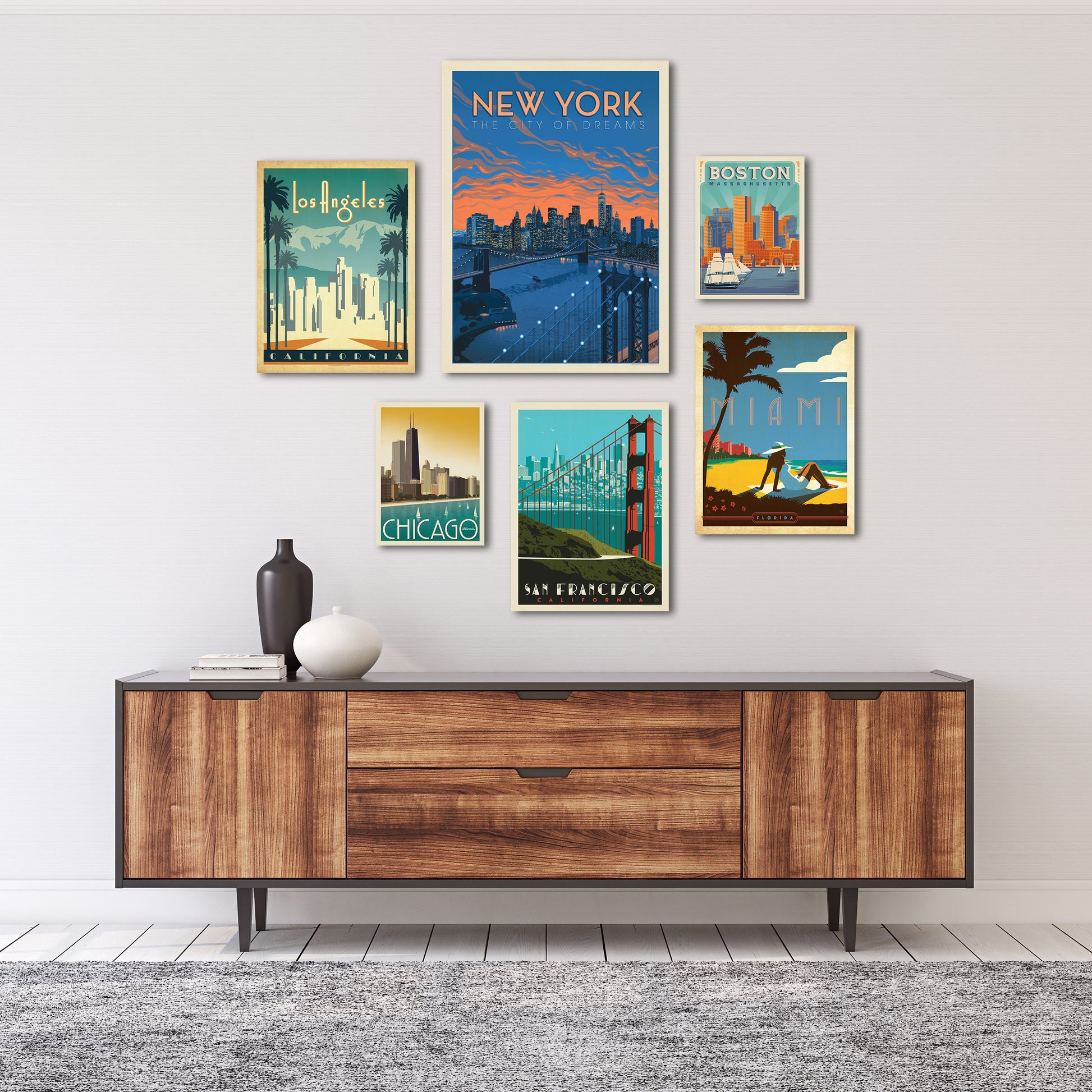 United States Cities by Anderson Design Group - 6 Piece Canvas Art Set - Americanflat