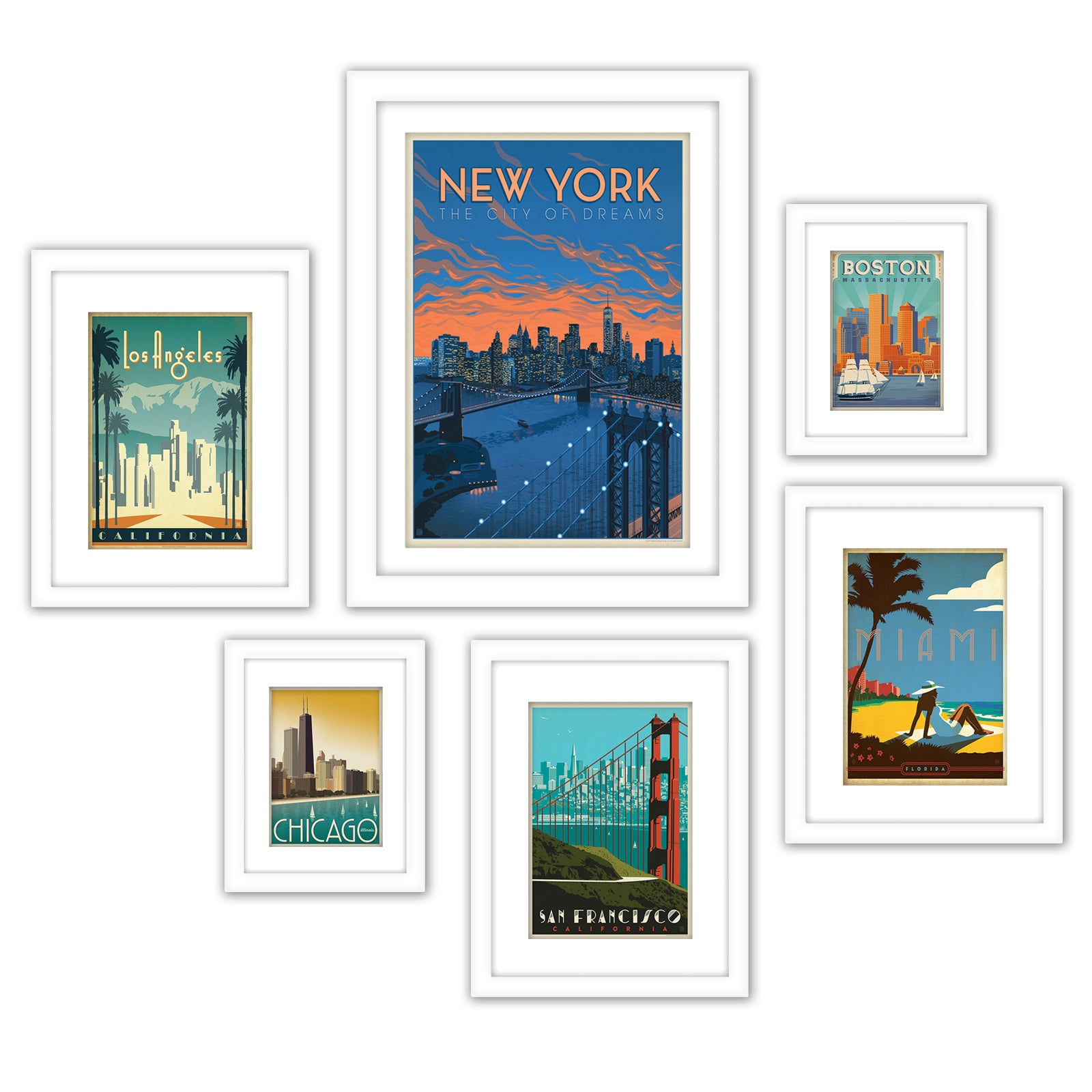 United States Cities - 6 Piece Framed Gallery Wall Set - Americanflat