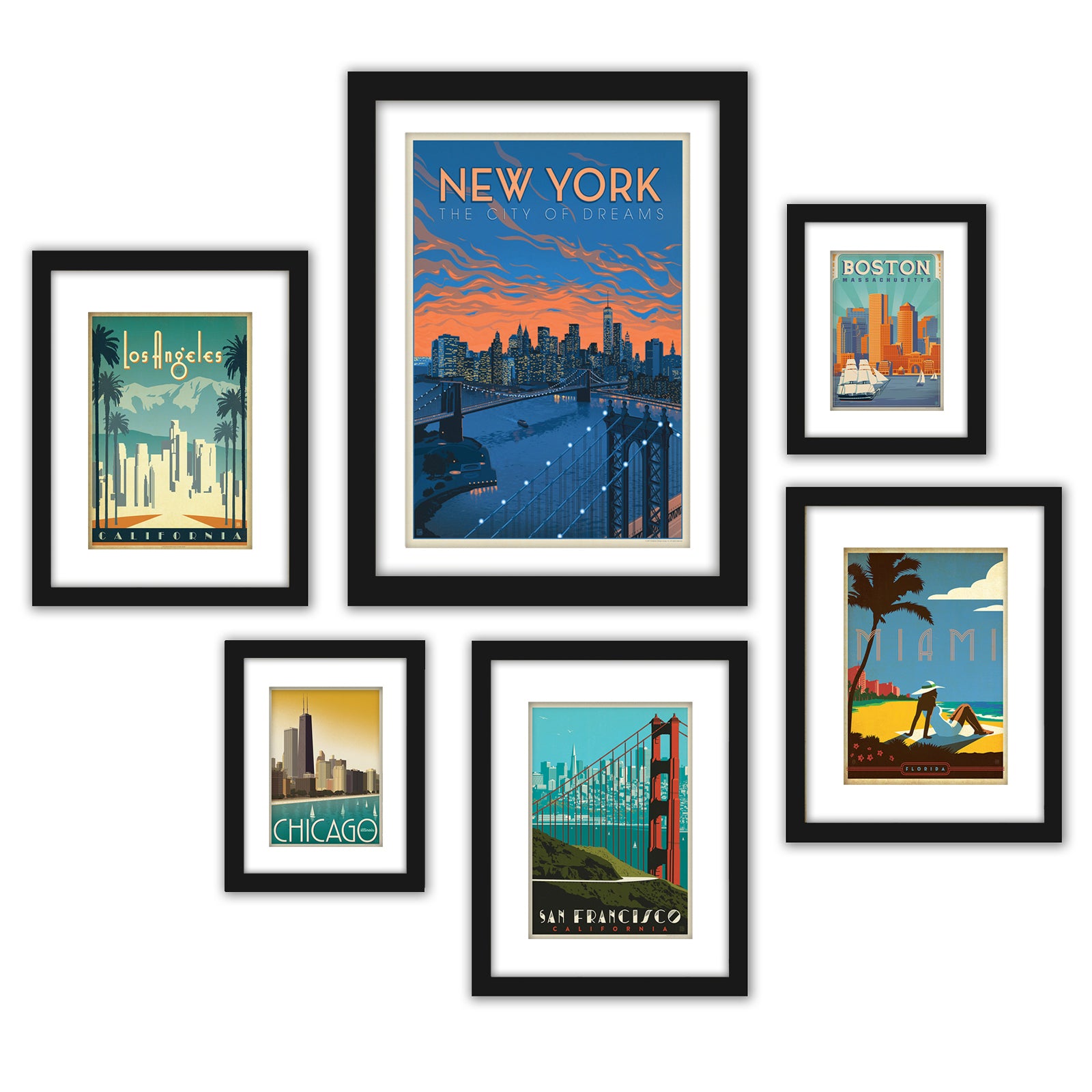 United States Cities - 6 Piece Framed Gallery Wall Set - Americanflat