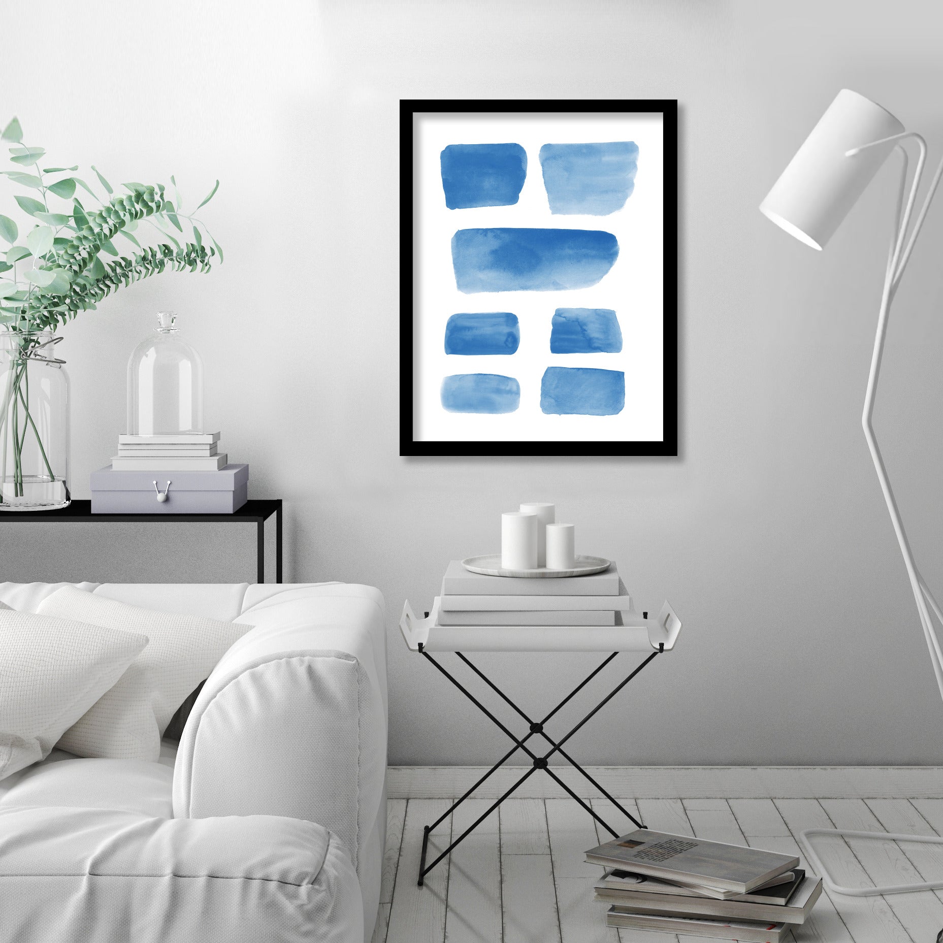 Abstract Blue Watercolor Shapes by Thomas Succes - Canvas, Poster or Framed Print