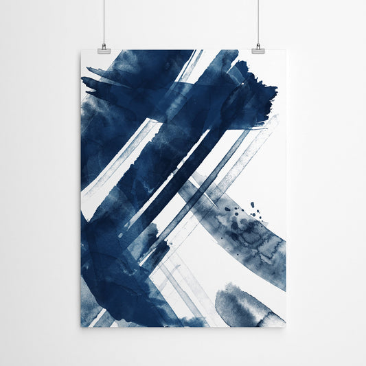 Abstract Blue Watercolor Strokes by Thomas Succes - Canvas, Poster or Framed Print