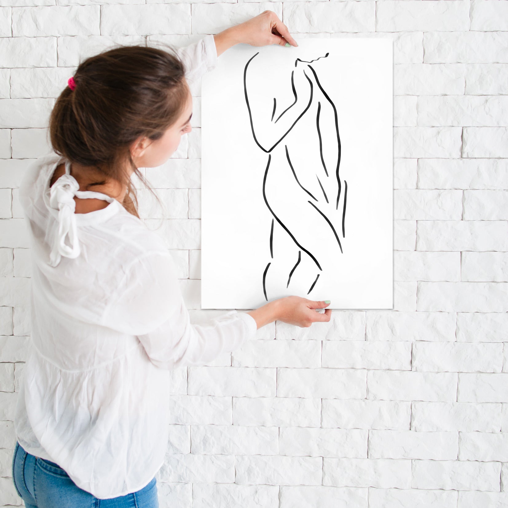 Nude Woman Line Art 002 by Thomas Succes - Canvas, Poster or Framed Print