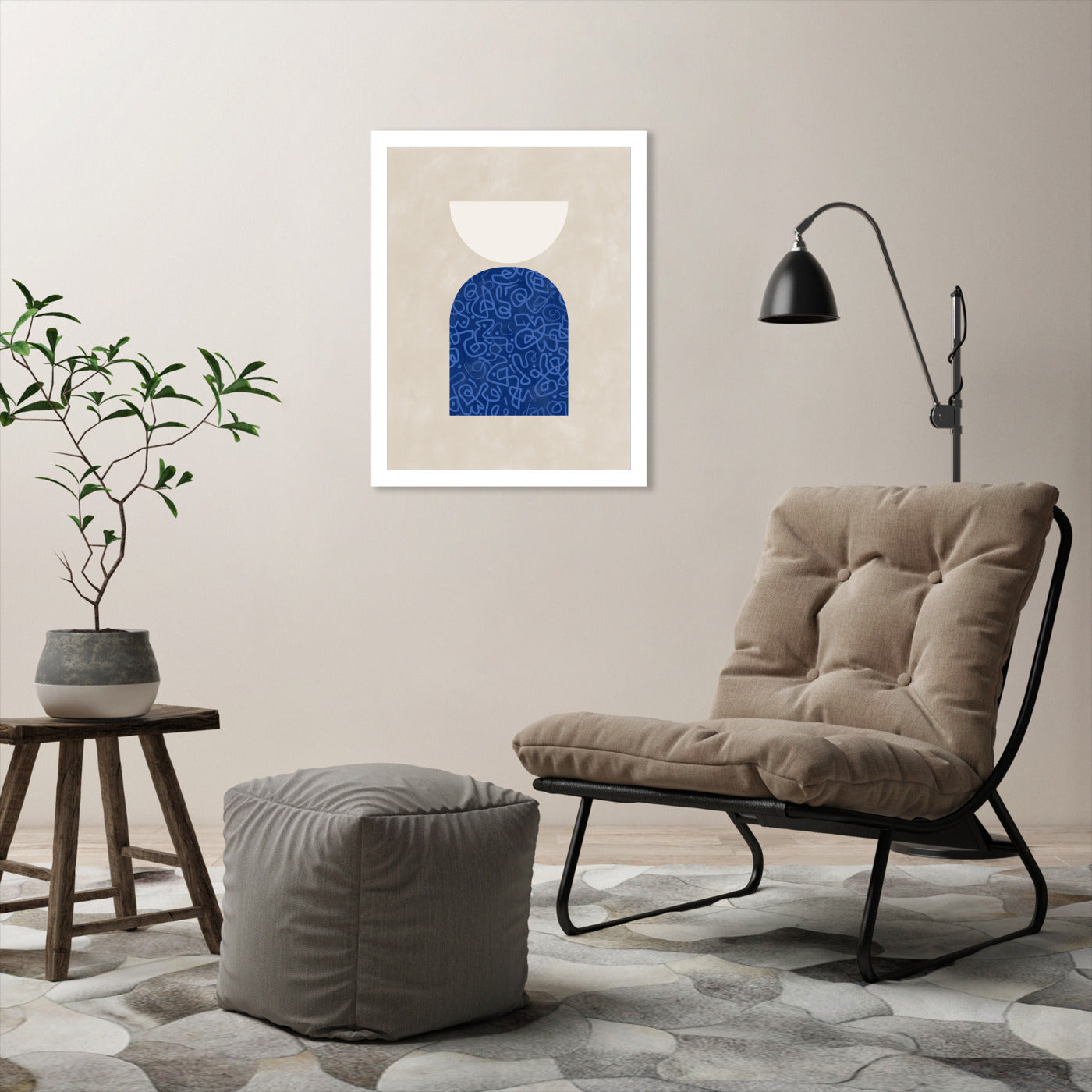 Blue Beige Mid Century Shapes 2 by The Print Republic - Frames
