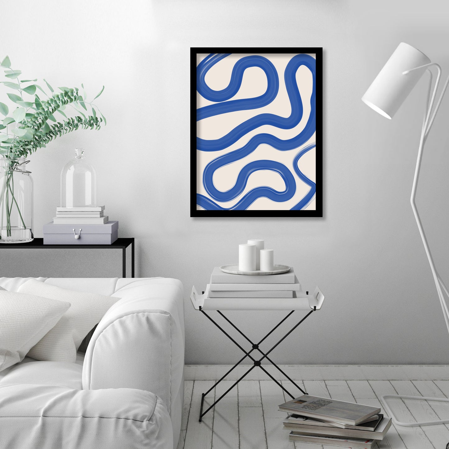 Cobalt Blue Beige Continuous Line Drawing 1 by The Print Republic - Canvas, Poster or Framed Print