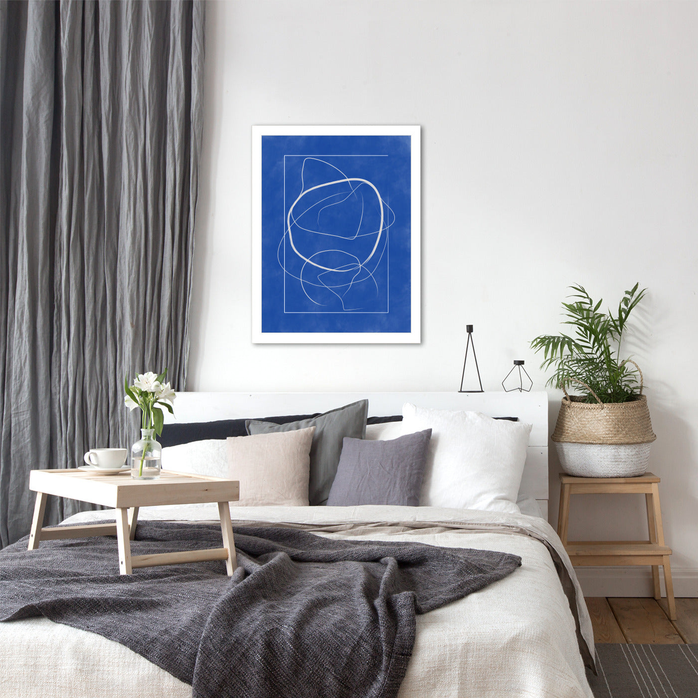 Minimalist Blue Geometric Boho Line Art 3 by The Print Republic - Canvas, Poster or Framed Print